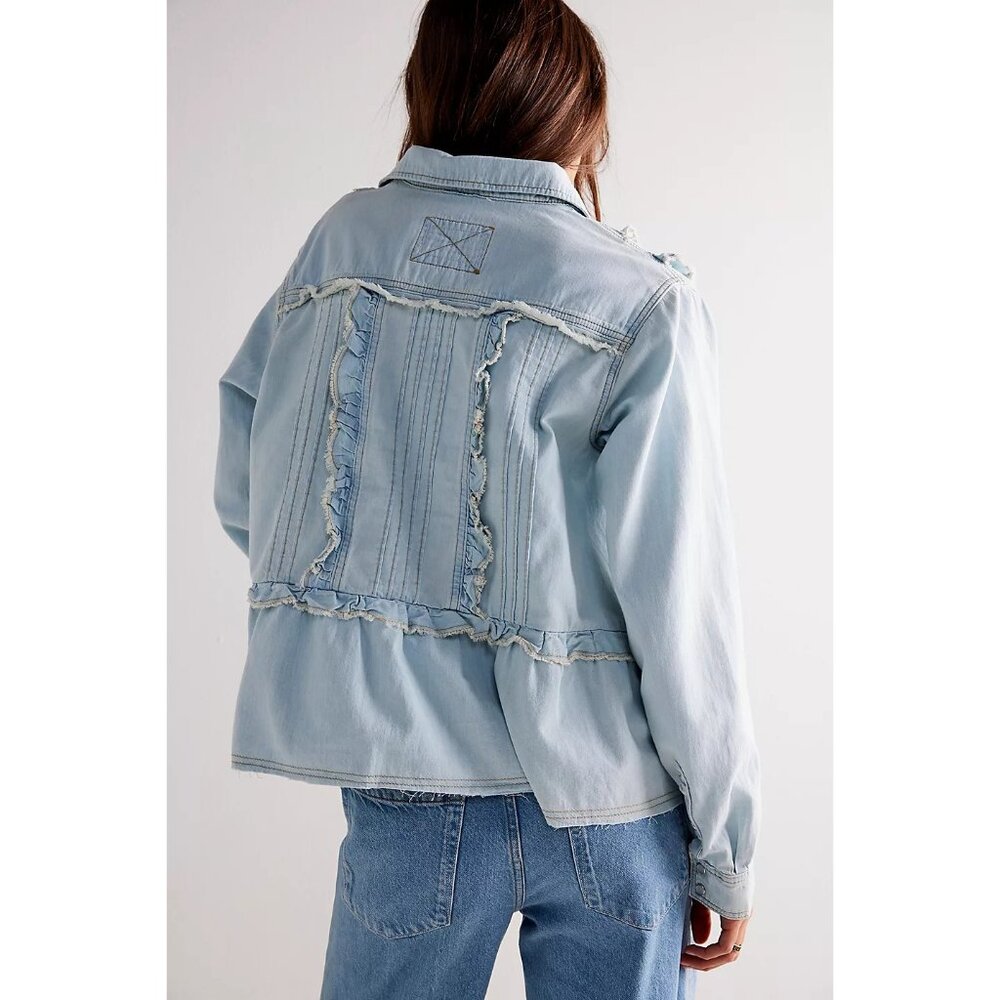 We The Free People Ruffles And Denim Shirt Size M - Picture 3 of 13